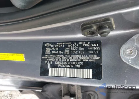 2015 Hyundai Accent Gls из США, поврежденный, VIN KMHCT4AEXFU836031